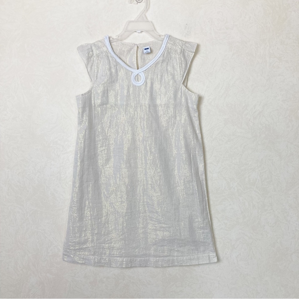 Janie and Jack Sleeveless Spring Summer Dress Cream Gold Metallic Thread Size 10